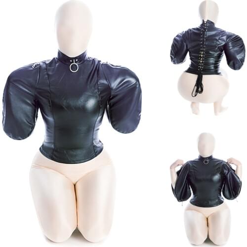 BDSM Bondage Mummy Restraint Bags,Leather Double Arm Binder Restraint Straitjacket,Sexy Costume,Sex Slave Binding Women Sex Toys