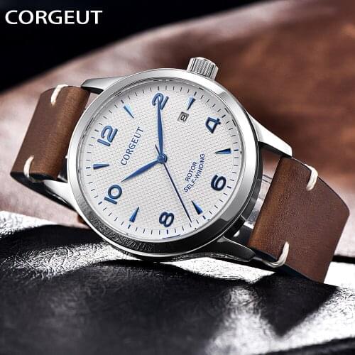 Watches Men Luxury Brand CORGEUT Waterproof Men Sport Watches High Quality Leather Strap Mechanical Wristwatch Relogio Masculino