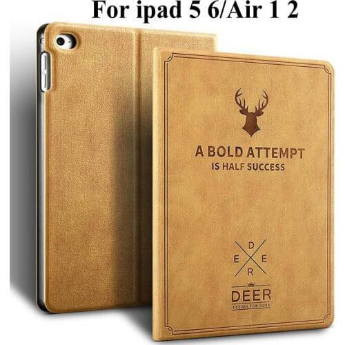 Deer Pattern PU Leather Case for Apple iPad Air 1 2 high quality Smart Tablet Cover Case For Apple iPad 5 6 Case+film+pen