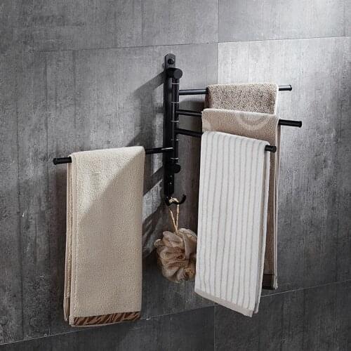 Black Bathroom Stainless Steel Rotating Towel Bar Toilet Towel Rack Hotel Rack Activity Bar Towel Ring