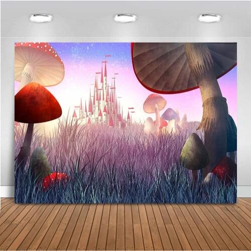 Newborn Castle Backdrop Lavender Sea Party Decoration Supplies Mushroom Blue Sky and Sea Background for Photo Studio Printed