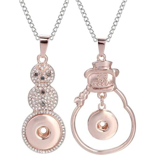 Hot Sale Christmas Snap Jewelry Rose Gold Metal Snowman Snowflake 18mm Snap Button Necklace for Women Snap Pendant Necklace