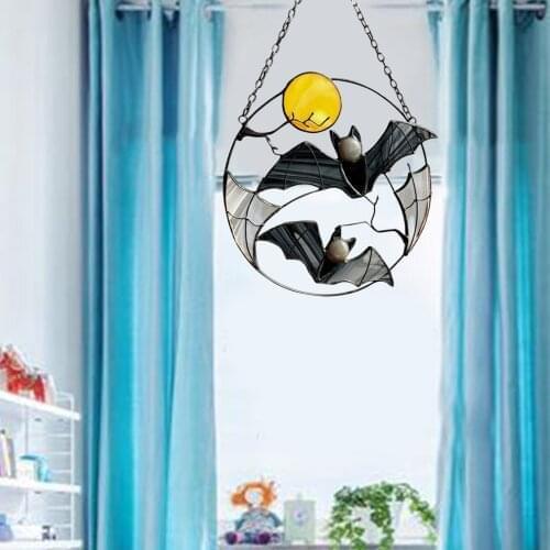Gothic Bat Moon Dyed Decorative Panel Ornaments Creative Round Window Wall Hanging Witch Pendan Round Holiday Diy Decorations