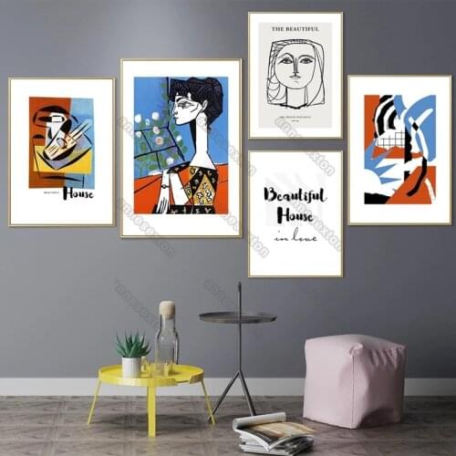 European Style Canvas Painting Poster Cartoon Woman Figure Nail Polish Pictures Black Lines Face for Home Rooms Wall Decoration