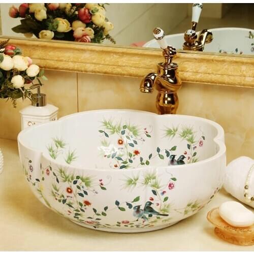 Flower shape countertop bathroom ceramic cabinet basin