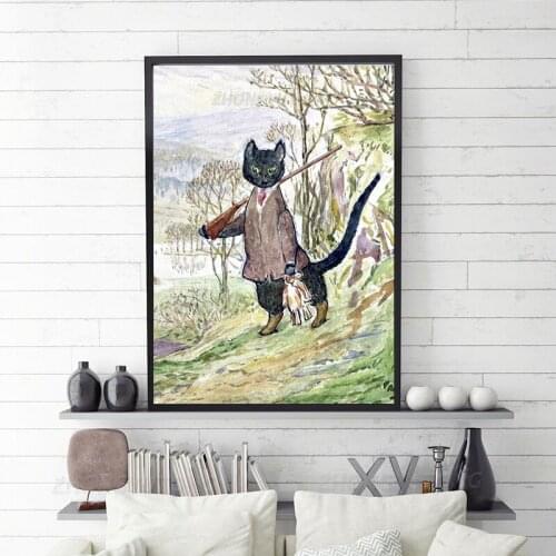 Kitty in Boots Nursery Prints Decor Wall Art Vintage Poster Beatrix Potter Retro Canvas Print Painting Baby Room Home Decoration