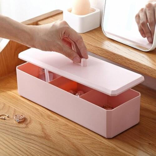 Pink/Grey/White Jewelry Storage Box 3 Slots Plastic PP Cotton Pad Organizer Dust-proof Box Cotton Swab Storage Box With Cover