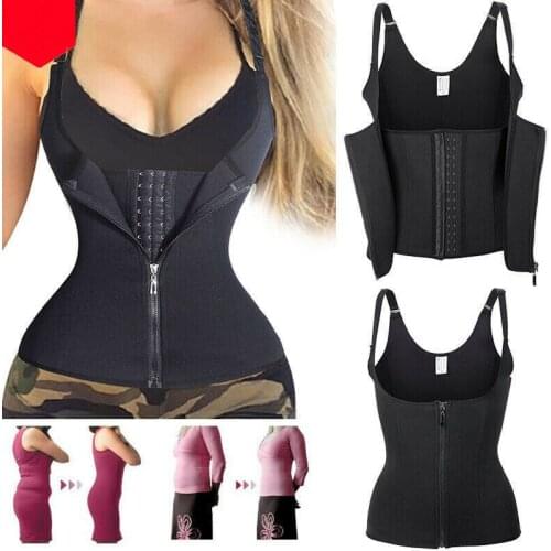 Hot Selling Women Waist Trainer Trimmer Belt Wrap Stomach Fat Burner Shaper Gym Zipper Solid Black Vest Weight Loss Fitness