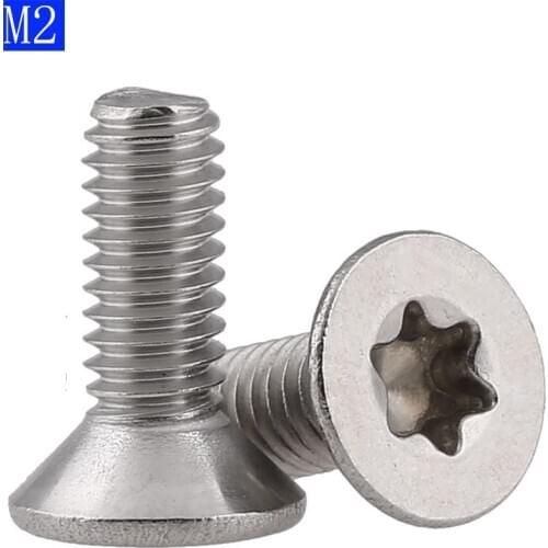 M2 x 0.4 2mm Flat Head Torx Security Machine Screws - A2 304 Stainless Steel