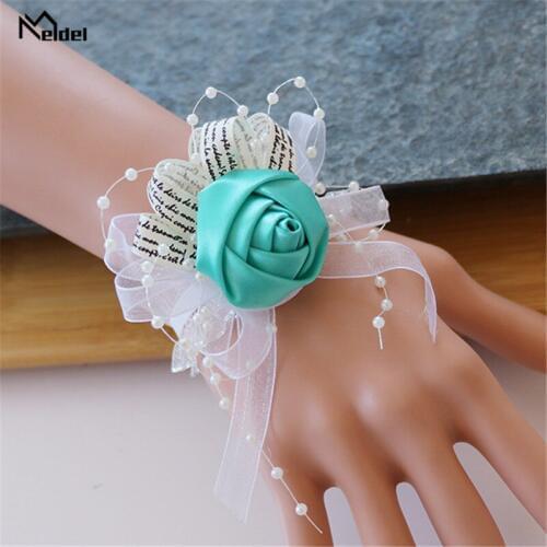Meldel Bride Wrist Corsage Bride Wedding Bracelet Bridesmaid Hand Flower Girl Party Prom Wrist Corsage Silk Rose Wedding Flowers