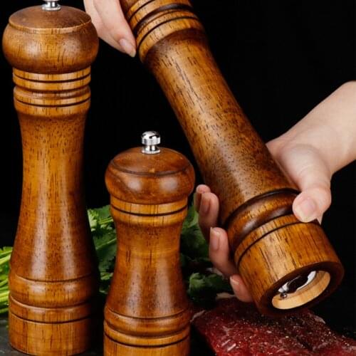 5" 8" 10" Salt and Pepper Grinder, Solid Wood Spice Pepper Mill with Strong Adjustable Ceramic Grinder Kitchen Cooking Tools