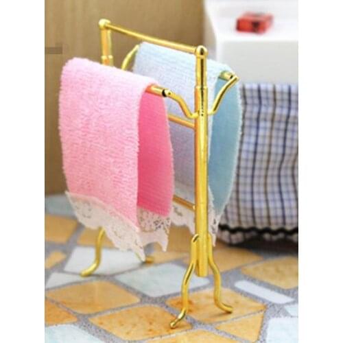 Dollhouse miniature 1/12 bathroom towel rack stand with 2 towels