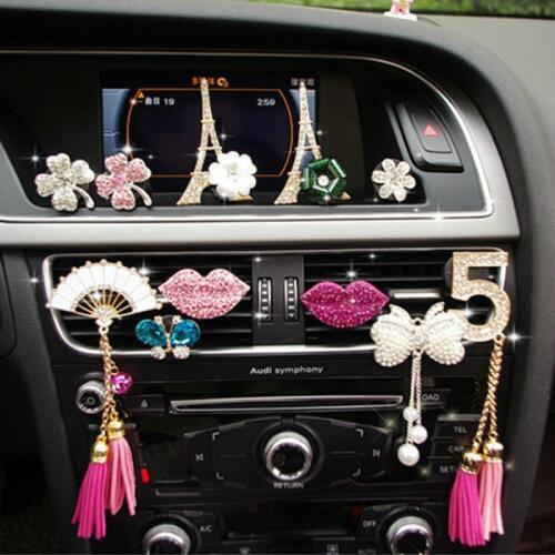 MR TEA New Diamond Pearl Bow Flower Sexy Mouth Car Styling Air Freshener Perfume For Car Air Condition Vent Smell Toy Accrssorie