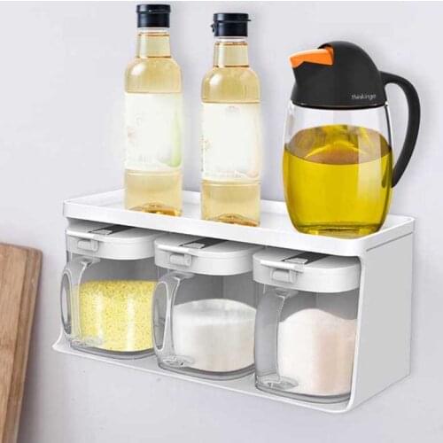 Spice Box Set Kitchen Seasoning Box Wall Mount Sugar Bowl Salt Shaker Seasoning Container Spice Box With Spoons Kitchen Storage