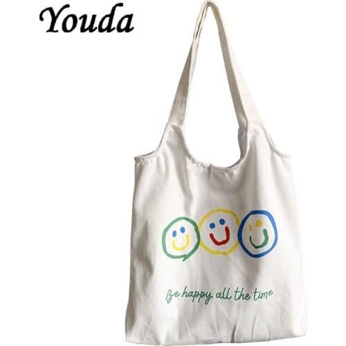 New Womens Canvas Shoulder Bag INS Student Cute Print FemaleHandbag Girls Fashion Large Capacity Reusable Shopping Bag Vest Bag