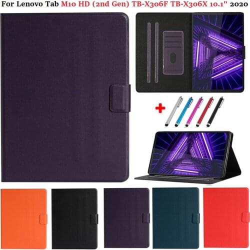 Solid Flip Case For Lenovo Tab M10HD 2nd Gen Case TB-X306F TB-X306X 10.1 2020 Tablet Cover Skin Protective Funda with Card Slot