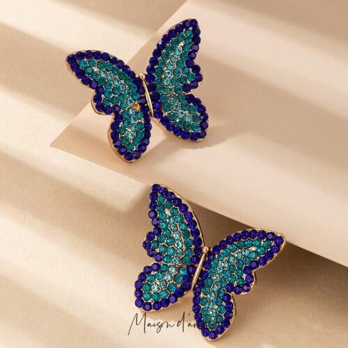 Wholesale Vintage Shiny Rhinestone Butterfly Oversized Stud Earrings Party Outfit Women Luxury Jewelry