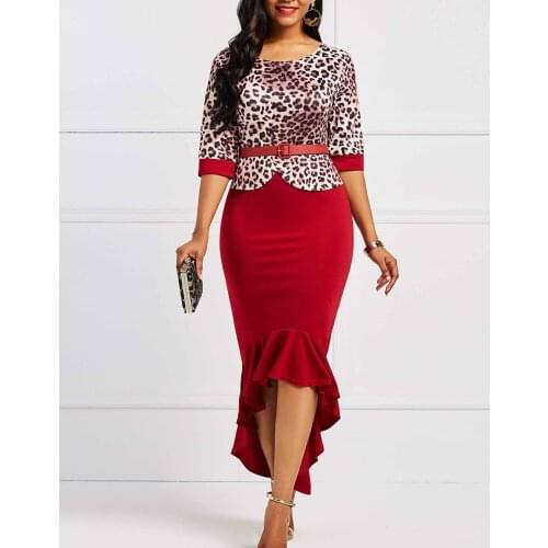 Autumn Dress Women 2021 Plus Size Slim Leopard Bodycon Dresses Elegant Sexy Irregular Long Party Dress BC399