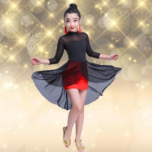 Girls Modern Latin Dance Dress Children Ballroom Dance Costumes Rumba Samba Performance Dancewear Black Cha Cha Dance Clothes