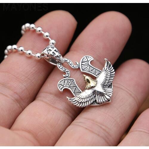 Real 925 Sterling Silver Jewelry Retro Thai Silver Personality Eagle U-shaped Male And Female Pendants free shipping