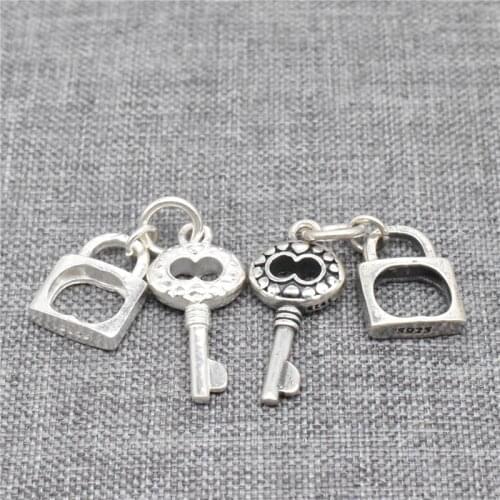 2pcs of 925 Sterling Silver Heart Key and Lock Charms for Necklace Bracelet Earring