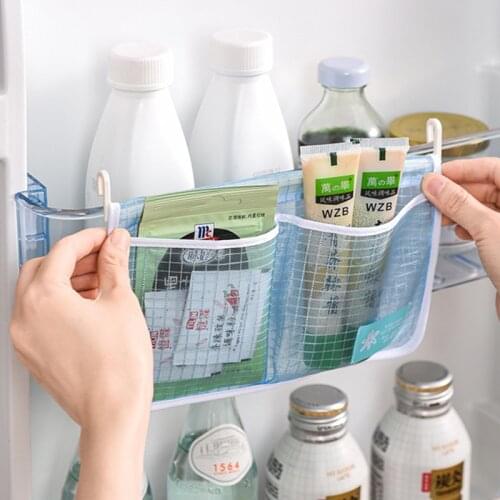 Hanging Refrigerator Storage Net Bag Kitchen Organizer Classified Storage Bags Household Double Grid Food Storage Containers