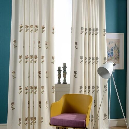 Manufacturers Direct Sale Curtains for Living Room Bedroom Modern Pastoral Curtain Artificial Cotton Embroidered Curtain Fabric