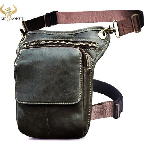 Luxury Soft Genuine Leather Men Fashion Gray Small Pouch Messenger Bag Design Fanny Waist Belt Bag Pack Drop Leg Bag 211-1