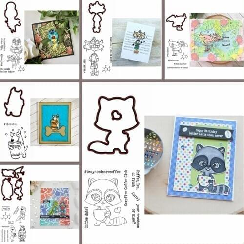 Flamingo Dog Bird Animals Silhouette Cutting Dies Match Clear Stamps Set Coffee Language DIY Scrapbooking 2020 New