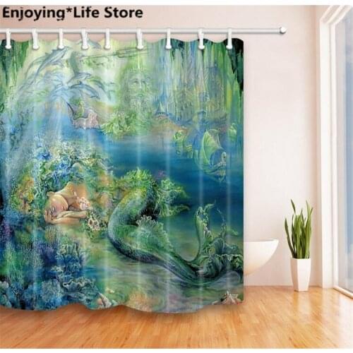 Sleeping Mermaid Shower Curtain Waterproof Fabric Shower Curtain Bathroom Decoration 72inch x72inch with 12 Hooks