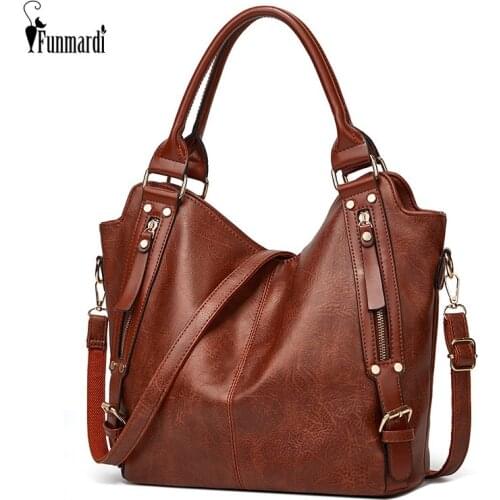 FUNMARDI Big Capacity Women Handbag Luxury Women Bag Side pockets Design Hand Bag PU Leather Totes Shoulder Bags Ladies WLHB2215