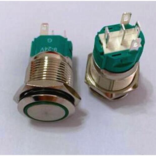 Waterproof stainless steel Red 24V 16mm LED Power Push Button Switch Silver Momentary Type