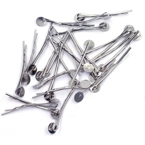 50Pcs Hair Pins Clips Barrettes With Glue Pad Bobby Alloy Silver Tone Jewelry DIY Findings 44x8mm