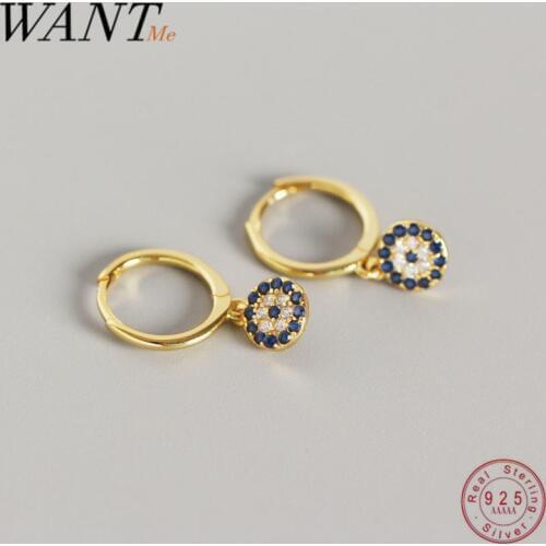 WANTME Genuine 100% 925 Sterling Silver Round Devils Eye Pendant Stud Earrings for Women Evil Eyes Blue CZ Fine Jewelry Gift