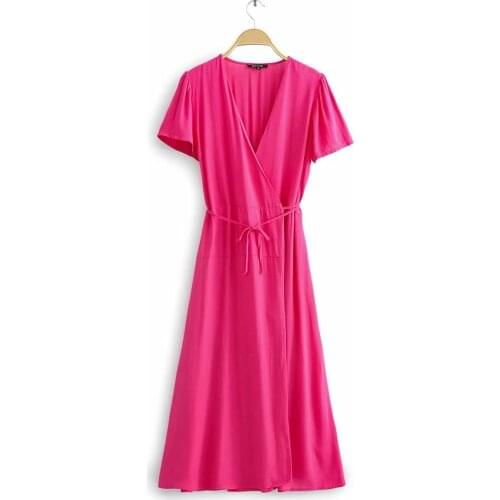 Summer Europe And The United States 2021 Fashion Retro Design Short Sleeve Pure Color Dlouse Slim Leisure Home Quality Dress