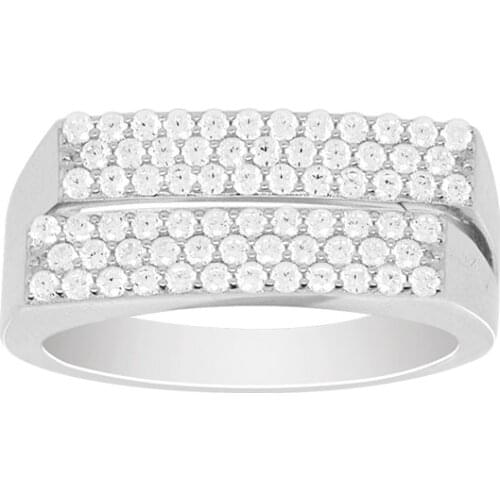 SLJELY Luxury Brand Real 925 Sterling Silver White Rectangle Finger Ring Micro Cubic Zirconia Stones Women Fashion Party Jewelry