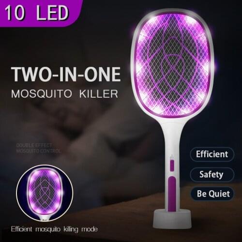 2 in 1 LED Mosquito Killer 3000 Volt Electric Insect Killer Insect Killer USB Rechargeable Fly Swatter Mosquito Killer