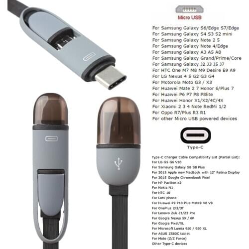 2-In-1 USB 3.1 Type C+Micro USB Charge Data TPE Flat Cable For Android Phone