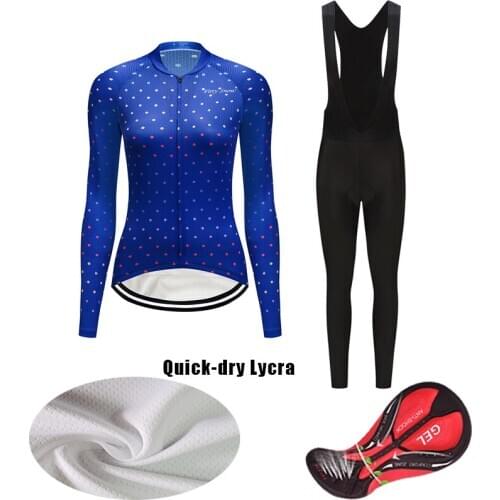 2021 Women Fashion Long Sleeve Cycling Clothing BIB Kit Female Road Bike Jersey Set MTB Suit Sport Bicycle Clothes Uniform Dress