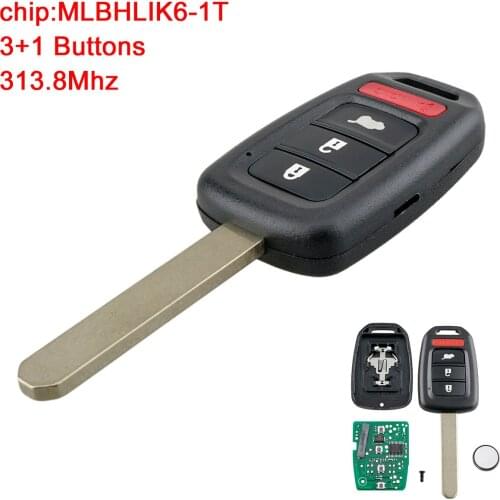 3+1 Button 313.8MHz Keyless Remote Car Key Fob Chip MLBHLIK6-1T for HONDA CR-V 2014 2015 2016 HONDA HR-V 2016 2017 2018 19 20 21