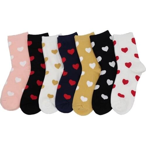 Fashion Socks Woman 5 Pairs Pack Girls Cotton Happy Color Novelty Female Cute Heart Pattern Casual Funny Sock Set Sweet Gifts