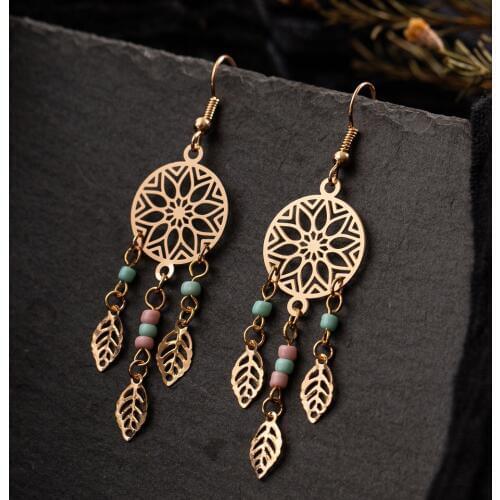 5 Style Indian Tribal Earring Dangle Drop Earring Flower Leaf Triangle Round Circle Earring For Women Boho Vintage Earring
