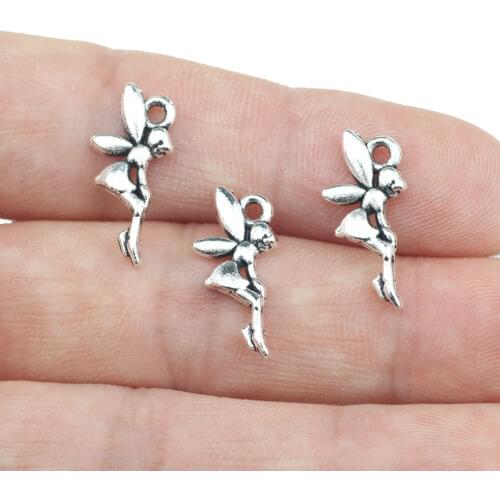 High Quality 50 Pieces/Lot 18mm*7mm Tibetan Silver Flying Angel Girl Charm Fairy Charms For Jewelry Making