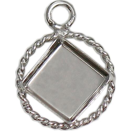 Beadsnice 925 Sterling Silver Pendant Base Bezel Setting Square Pendant Tray Jewelry Supplies Making 39510