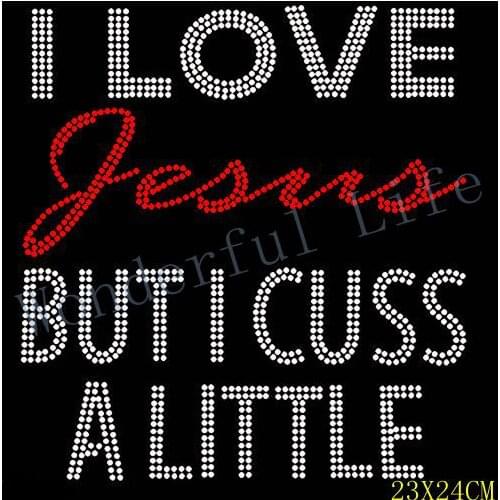 Free Shipping I love jesus Hotfix Rhinestone Heat Transfer Motif Rhinestones Design for Clothing