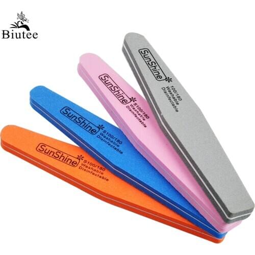 Biutee 2pcs Nail Buffer Diamond Washable Double Sided Sponge File 100/180 Polish Block Professional Grinding Manicure Tools nail