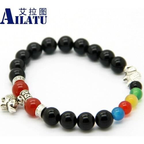Ailatu Brand New Design Wholesale Jewelry Black Onyx Good Luck Yoga Meditation Elephant Charm Bracelet