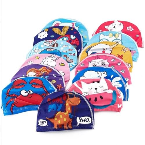 Cartoon animal children cap girls boys swimming hat elastic kids swimming cap