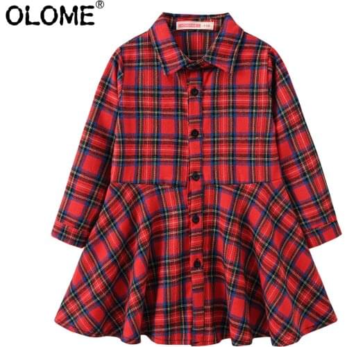 Kids Girls Plaid Dress Long Sleeve Shirt Dress for Children Red Checked Clothing Toddler Girl Skirt OLOME Kids Summer Clothes
