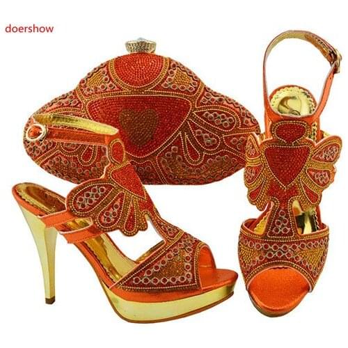 Doershow orange shoes high heel Italian Shoes with matching Bags women high heel sandals shoes and bag to match free shipSUU1-11